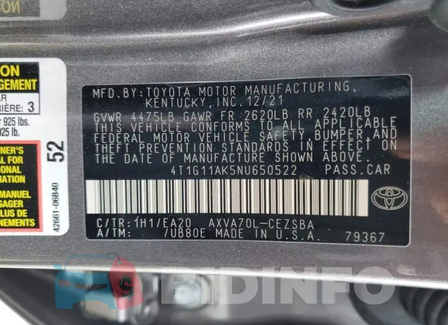 4T1G11AK5NU650522 Photo# 10