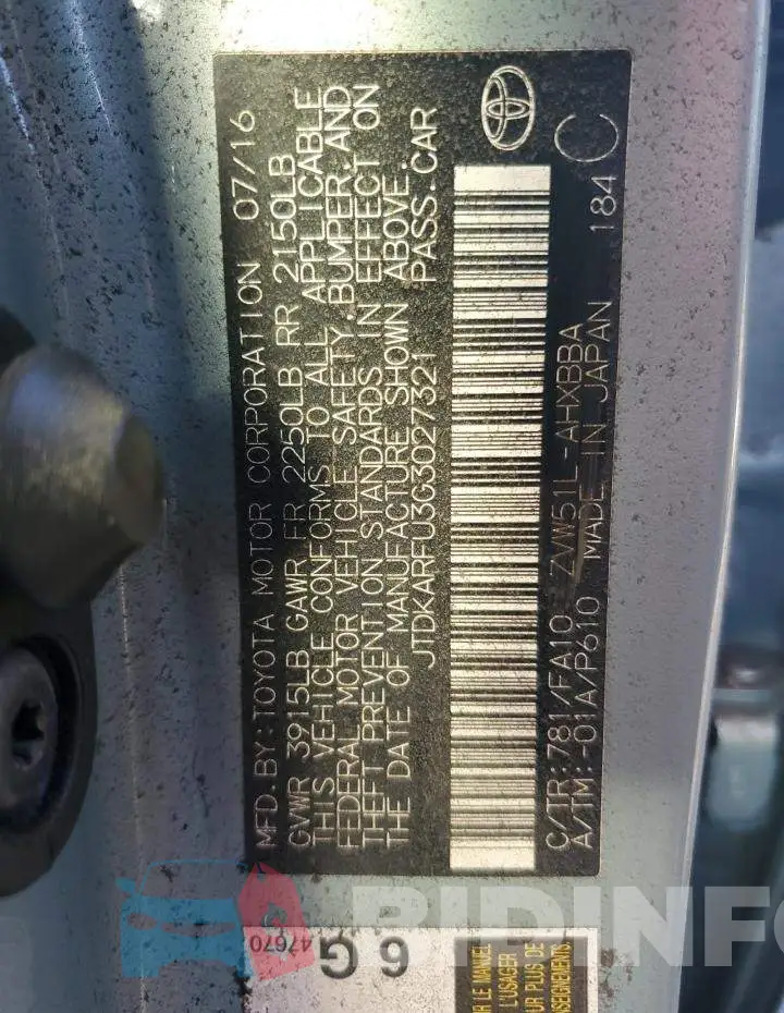 JTDKARFU3G3027321 Photo# 10