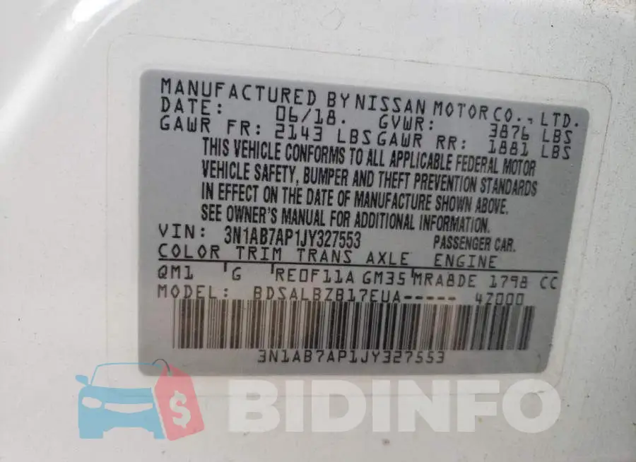 3N1AB7AP1JY327553 Photo# 10