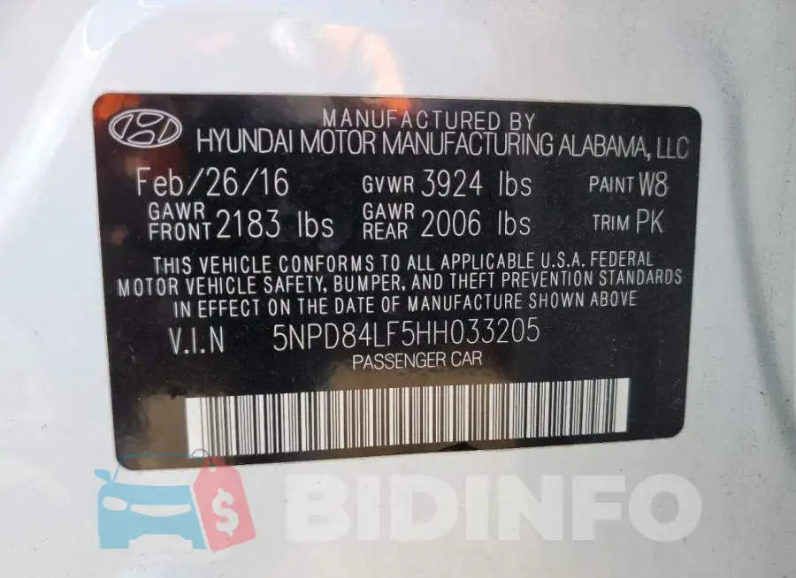 5NPD84LF5HH033205 Photo# 10