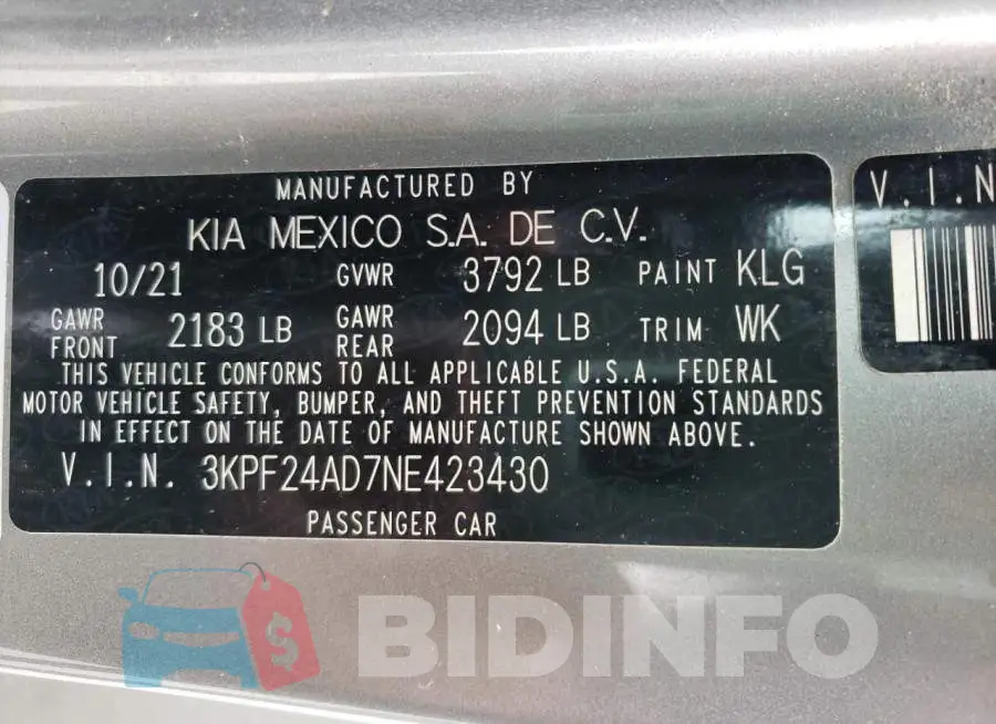 3KPF24AD7NE423430 Photo# 10
