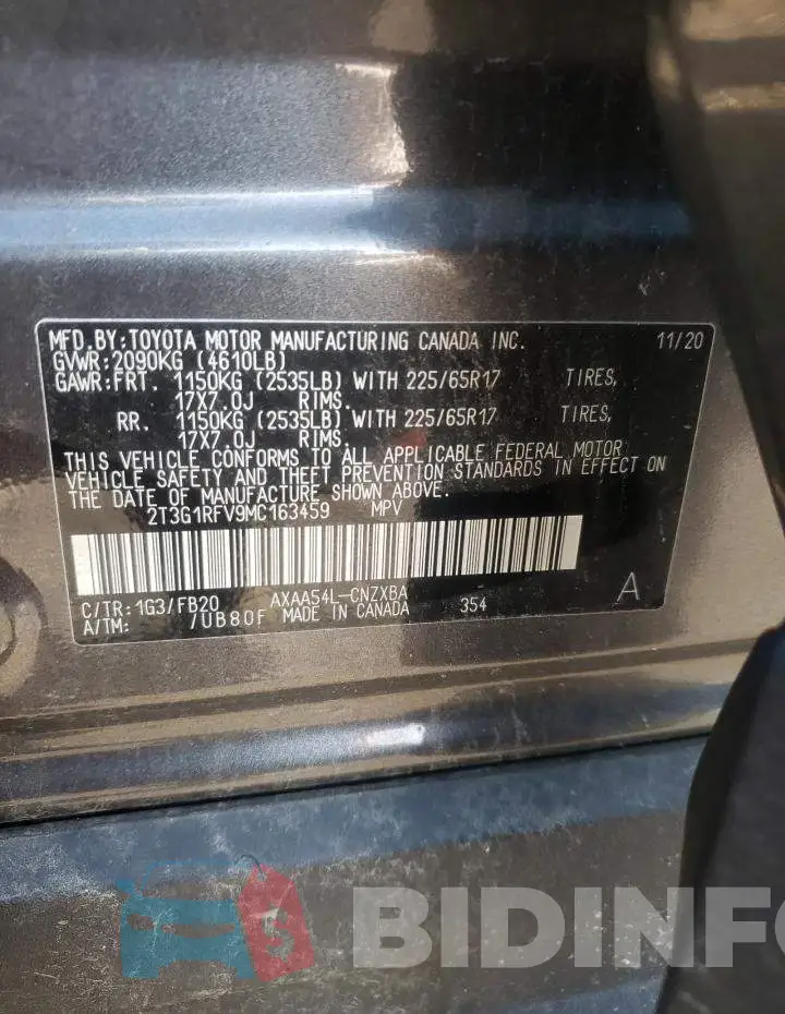 2T3G1RFV9MC163459 Photo# 10