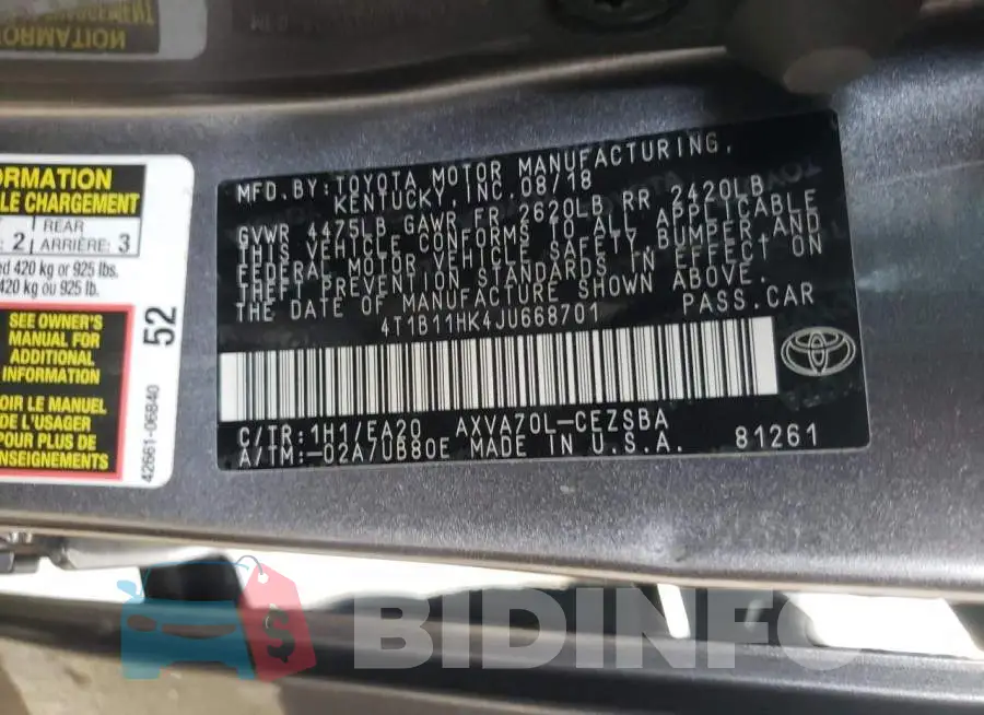 4T1B11HK4JU668701 Photo# 10