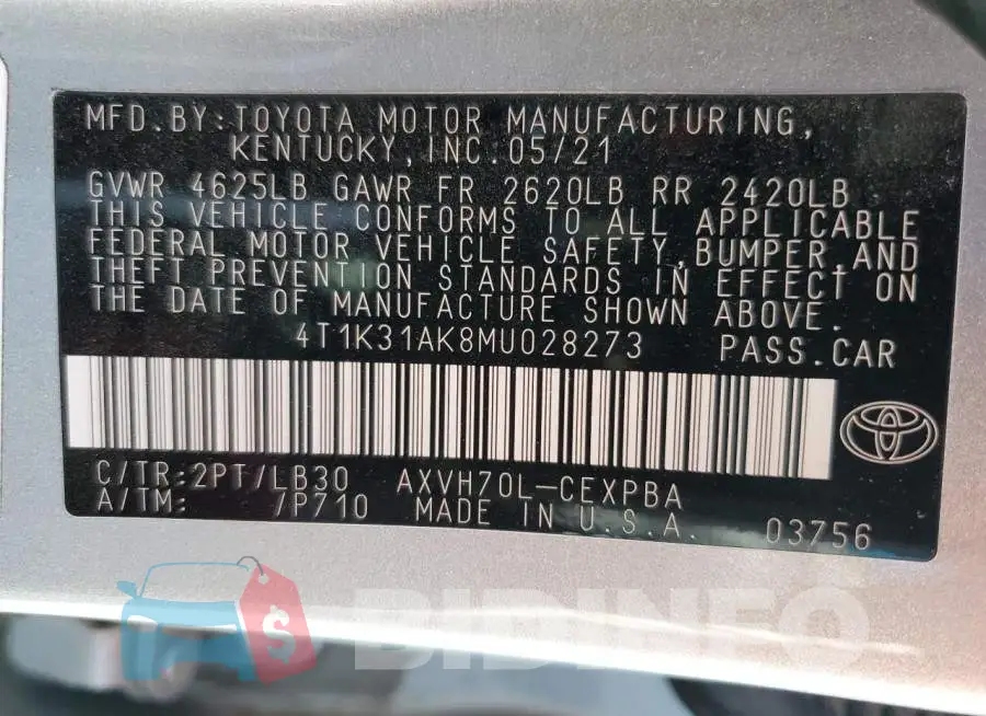 4T1K31AK8MU028273 Photo# 10