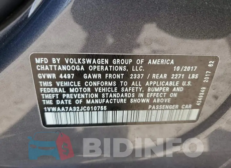 1VWAA7A32JC010755 Photo# 10