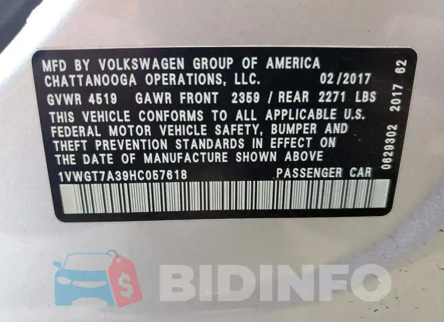 1VWGT7A39HC057618 Photo# 10