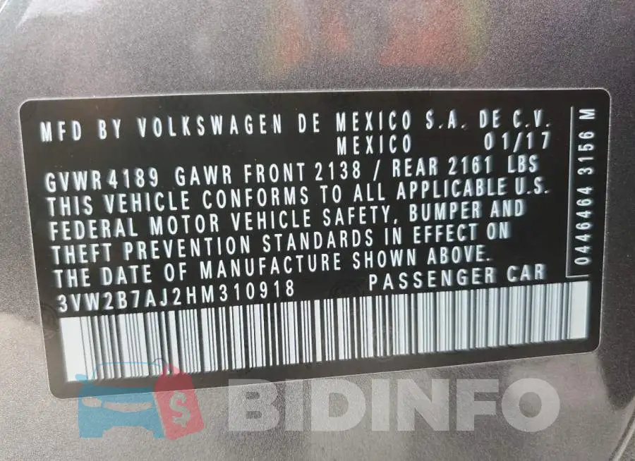 3VW2B7AJ2HM310918 Photo# 10