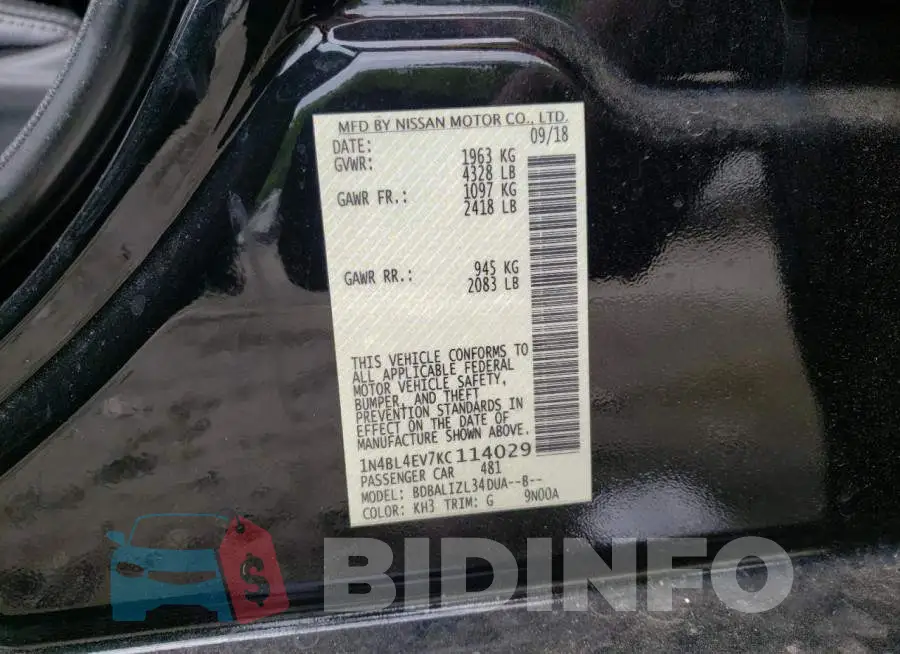 1N4BL4EV7KC114029 Photo# 10
