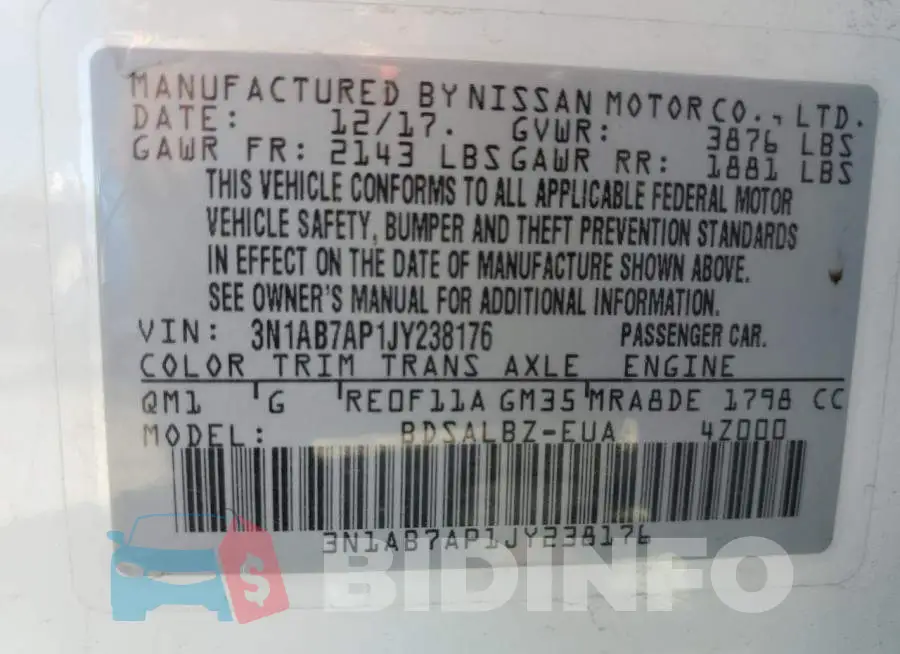 3N1AB7AP1JY238176 Photo# 10