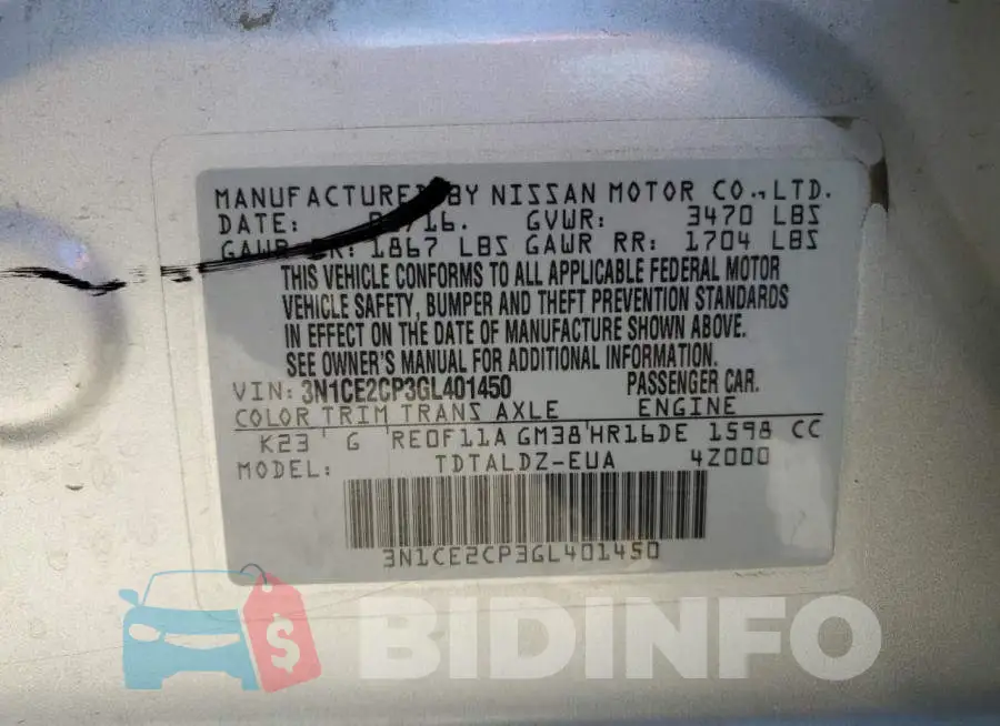 3N1CE2CP3GL401450 Photo# 10