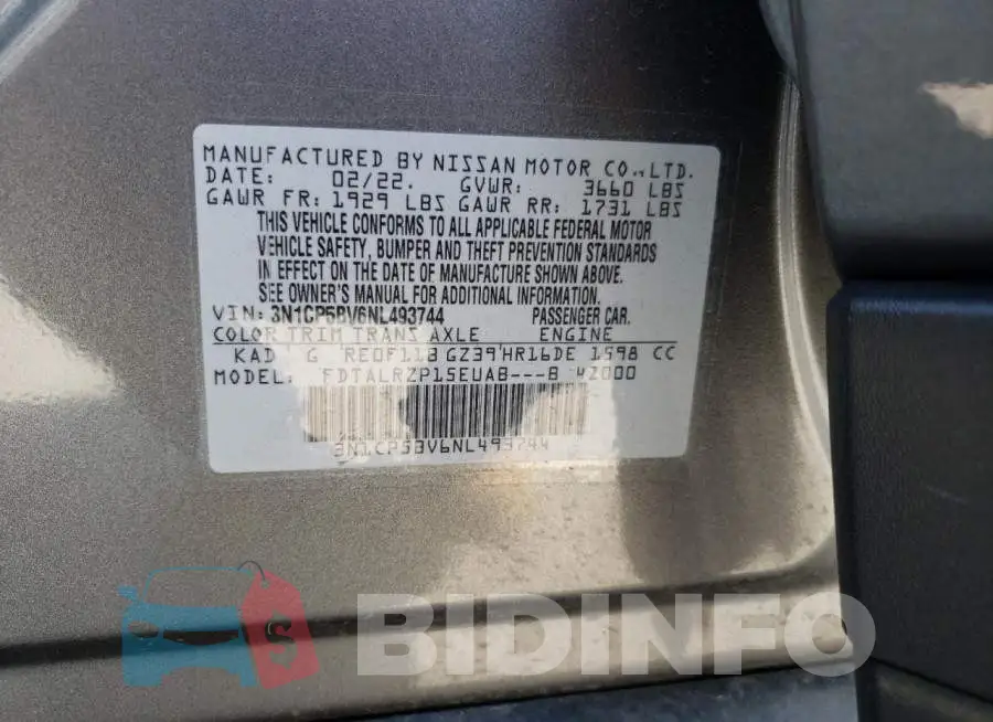 3N1CP5BV6NL493744 Photo# 10