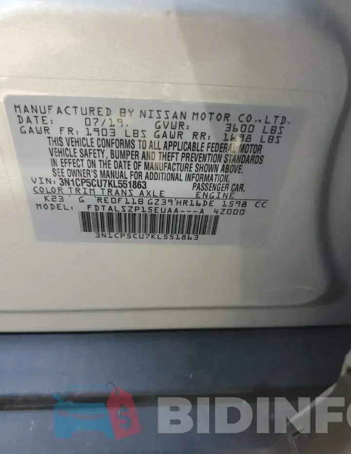 3N1CP5CU7KL551863 Photo# 10