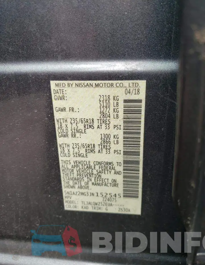 5N1AZ2MG3JN152545 Photo# 10