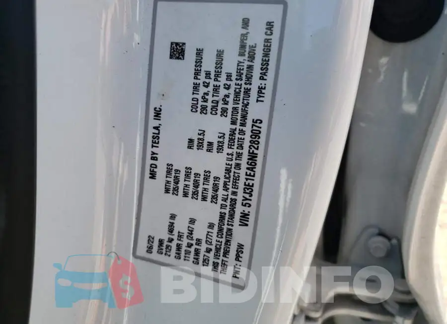 5YJ3E1EA6NF289075 Photo# 10
