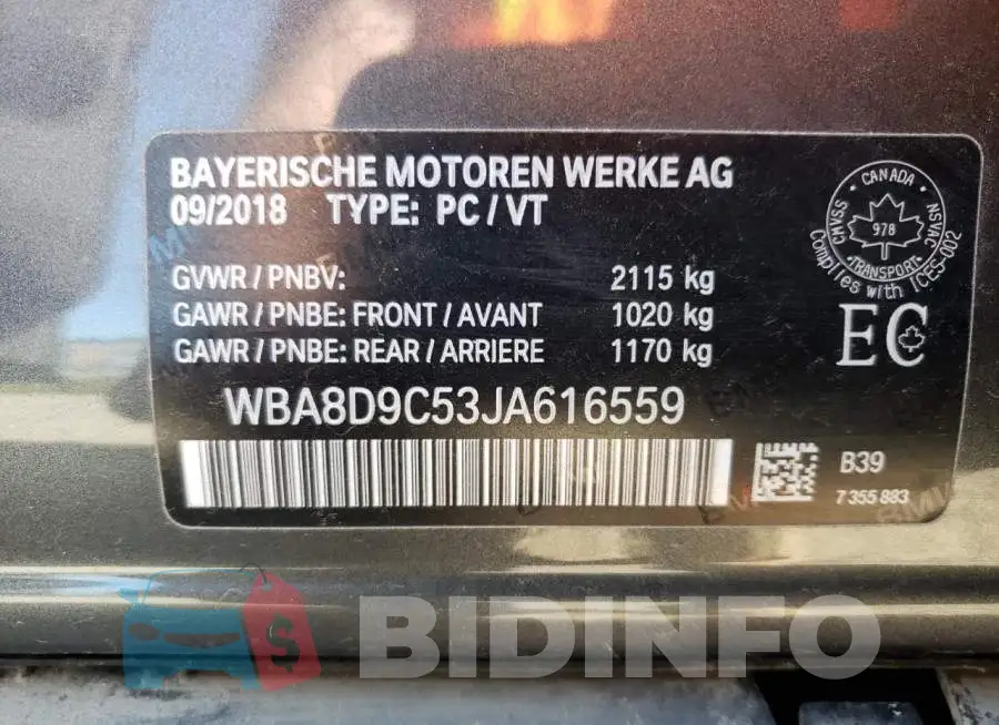 WBA8D9C53JA616559 Photo# 10