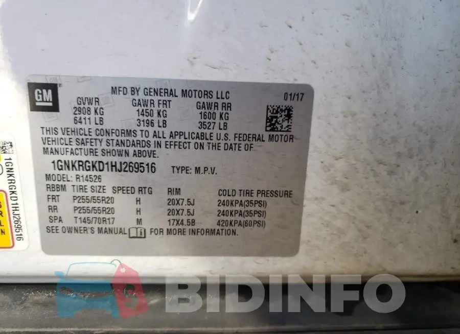 1GNKRGKD1HJ269516 Photo# 10