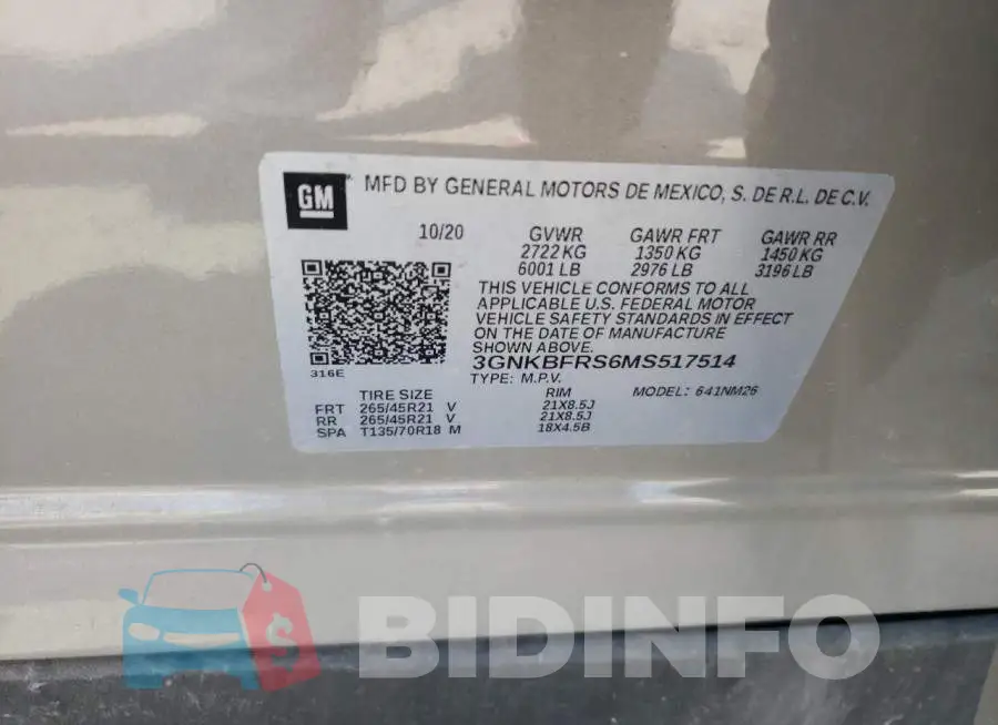 3GNKBFRS6MS517514 Photo# 10