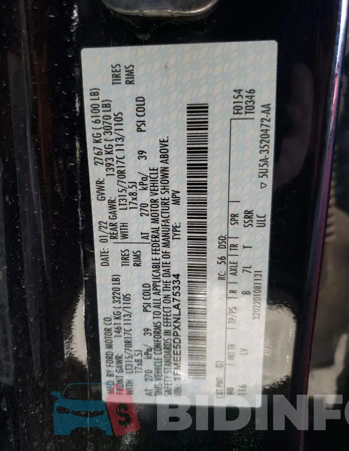 1FMEE5DPXNLA75334 Photo# 10