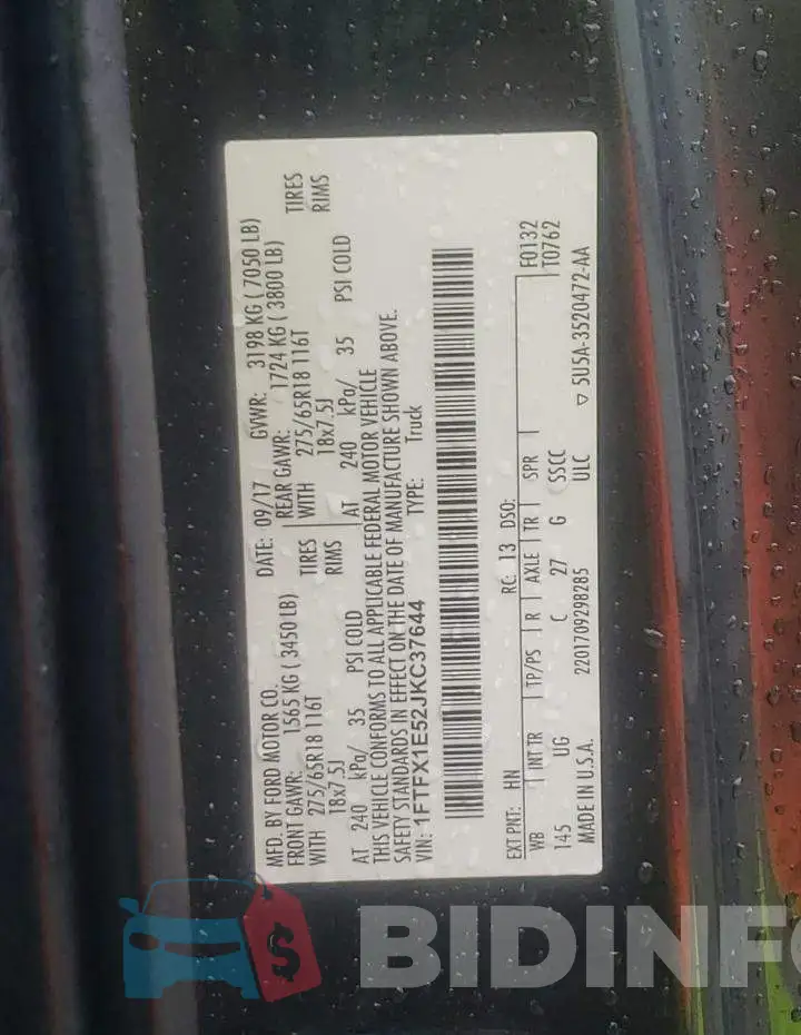 1FTFX1E52JKC37644 Photo# 10