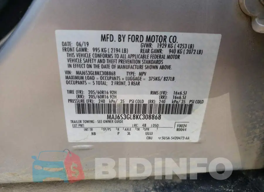 MAJ6S3GL8KC308868 Photo# 10