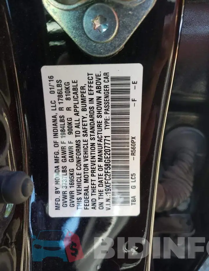 19XFC2F58GE207771 Photo# 10