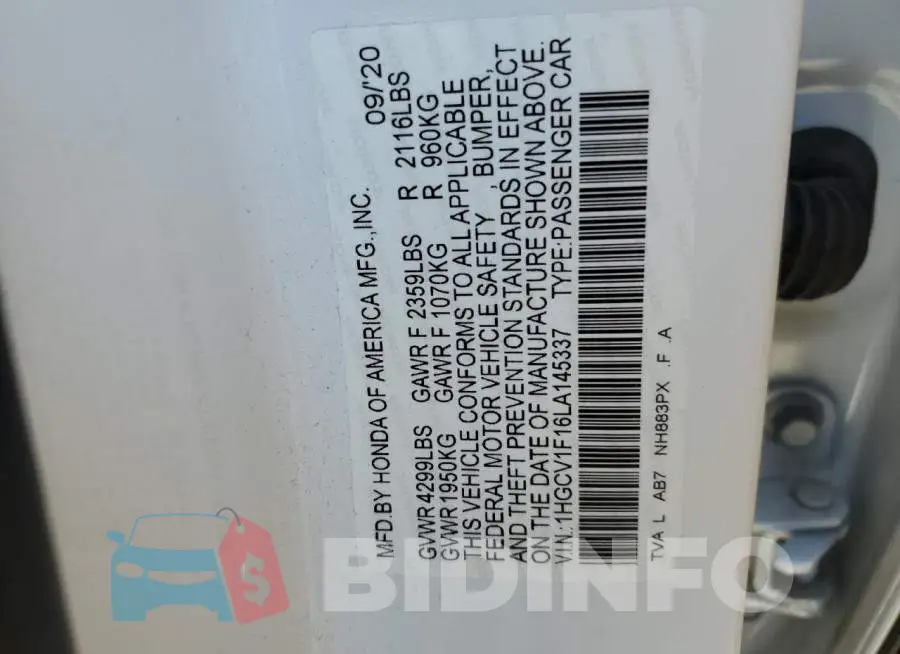 1HGCV1F16LA145337 Photo# 10