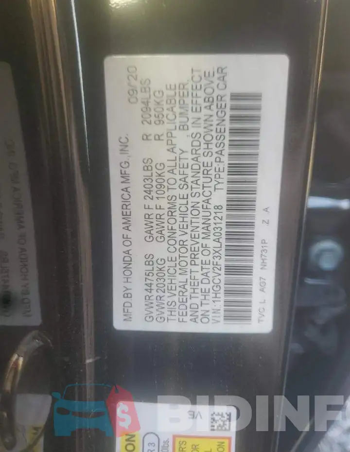 1HGCV2F3XLA031218 Photo# 10