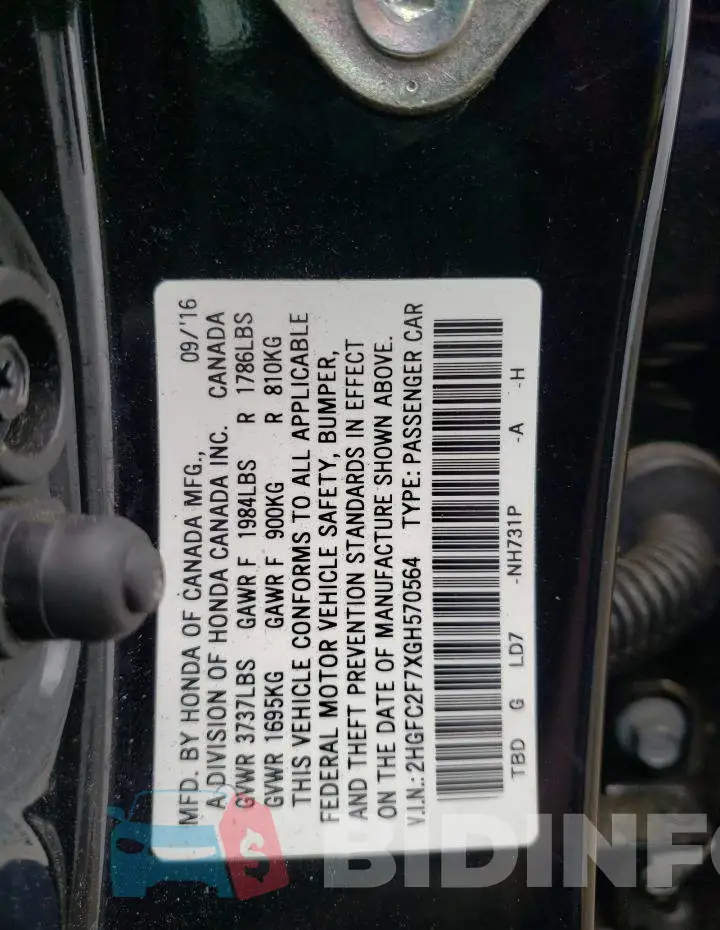 2HGFC2F7XGH570564 Photo# 10