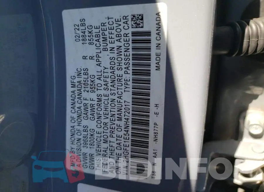 2HGFE1E54NH472017 Photo# 10