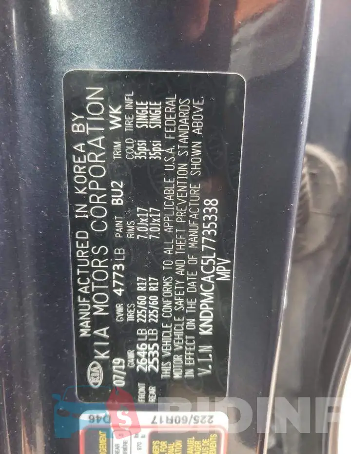 KNDPMCAC5L7735338 Photo# 10