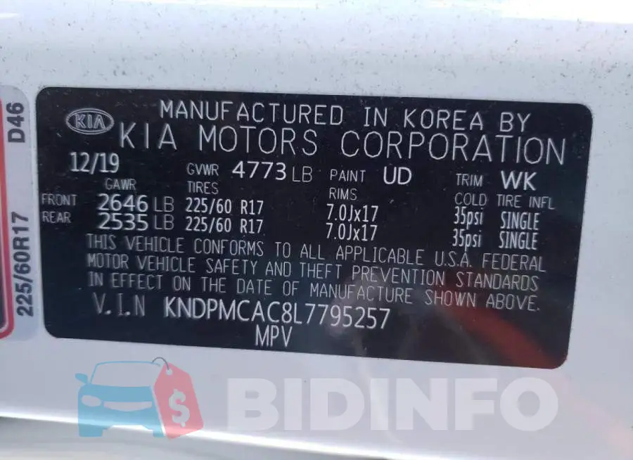 KNDPMCAC8L7795257 Photo# 10