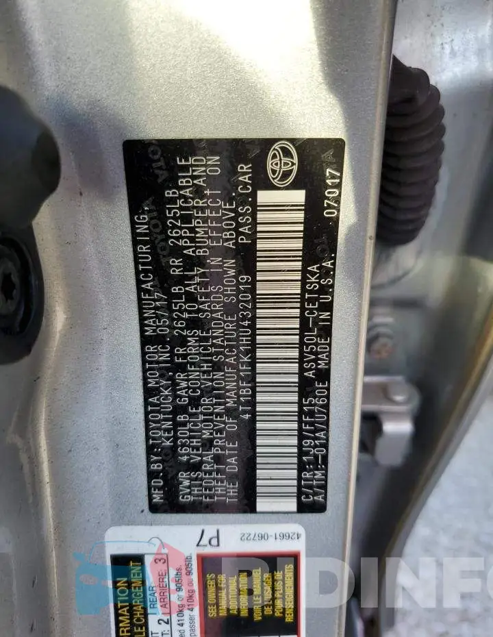 4T1BF1FK1HU432019 Photo# 10