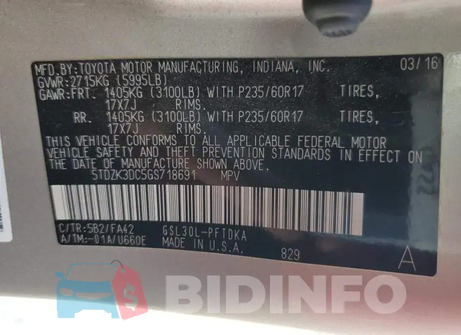 5TDZK3DC5GS718691 Photo# 10