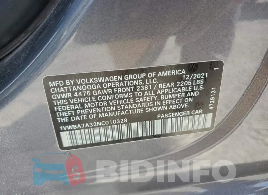 1VWBA7A32NC010328 Photo# 10