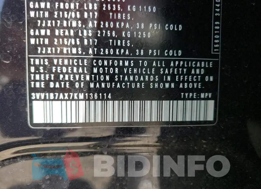 3VV1B7AX7KM136114 Photo# 10