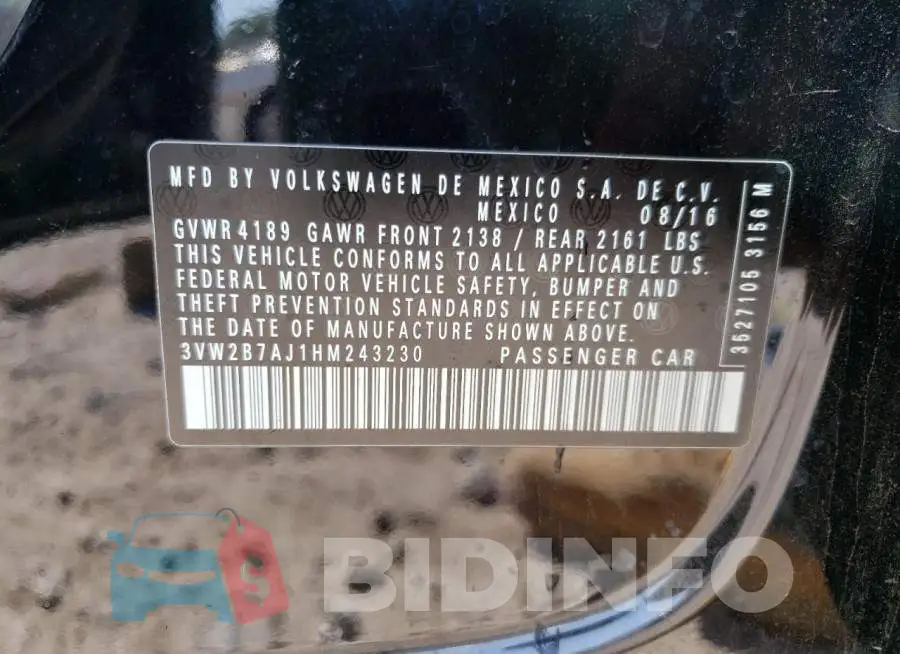 3VW2B7AJ1HM243230 Photo# 10