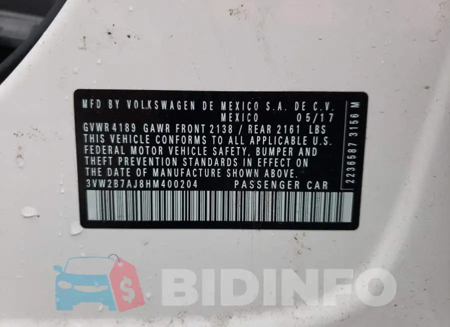 3VW2B7AJ8HM400204 Photo# 10