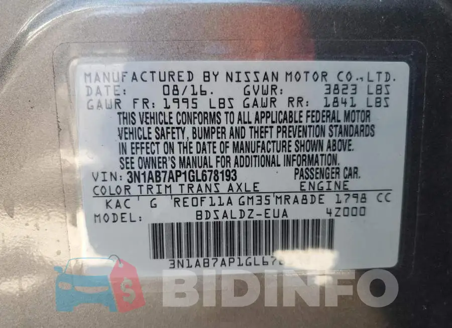 3N1AB7AP1GL678193 Photo# 10