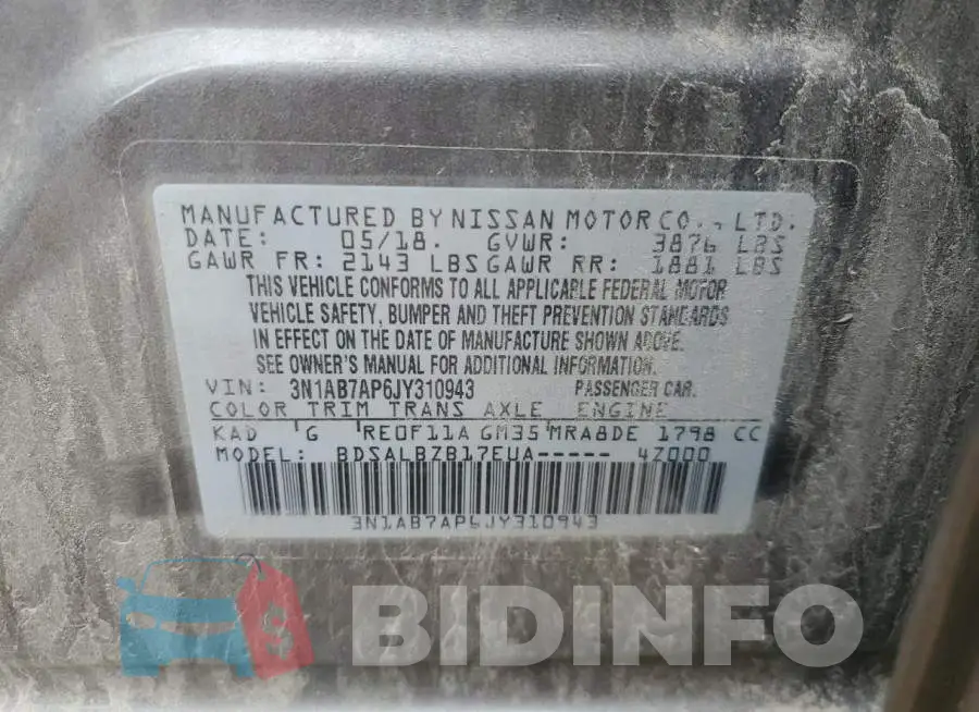 3N1AB7AP6JY310943 Photo# 10