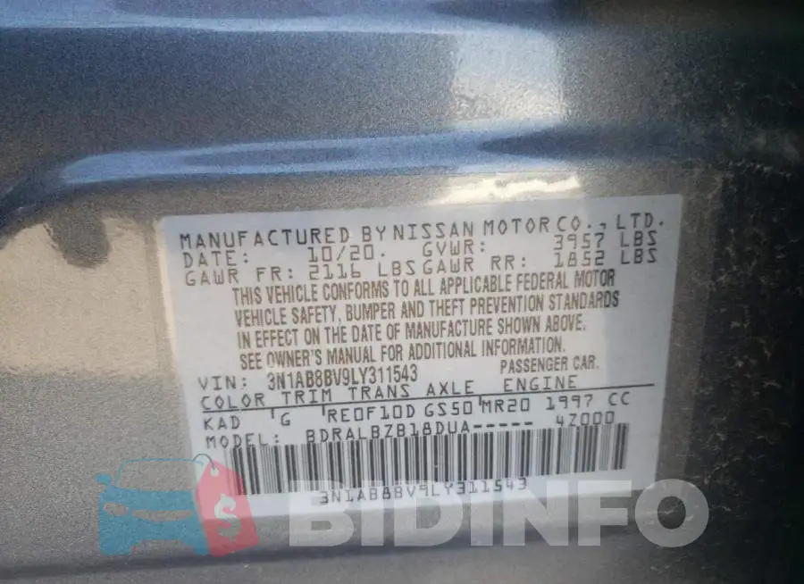 3N1AB8BV9LY311543 Photo# 10
