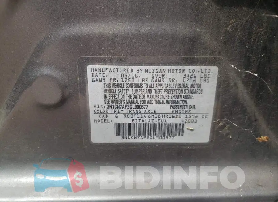 3N1CN7AP2GL900577 Photo# 10
