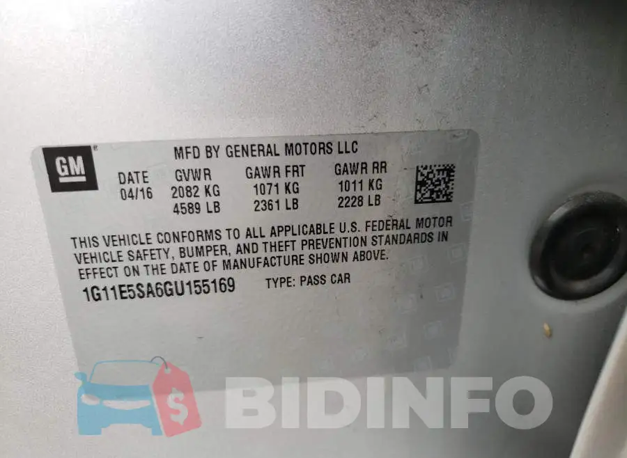 1G11E5SA6GU155169 Photo# 10