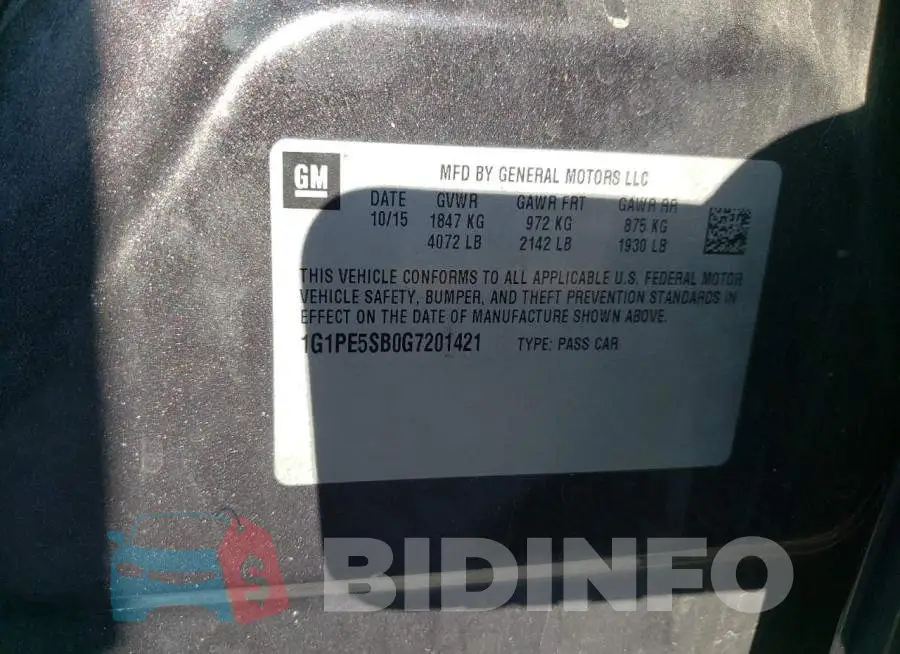 1G1PE5SB0G7201421 Photo# 10