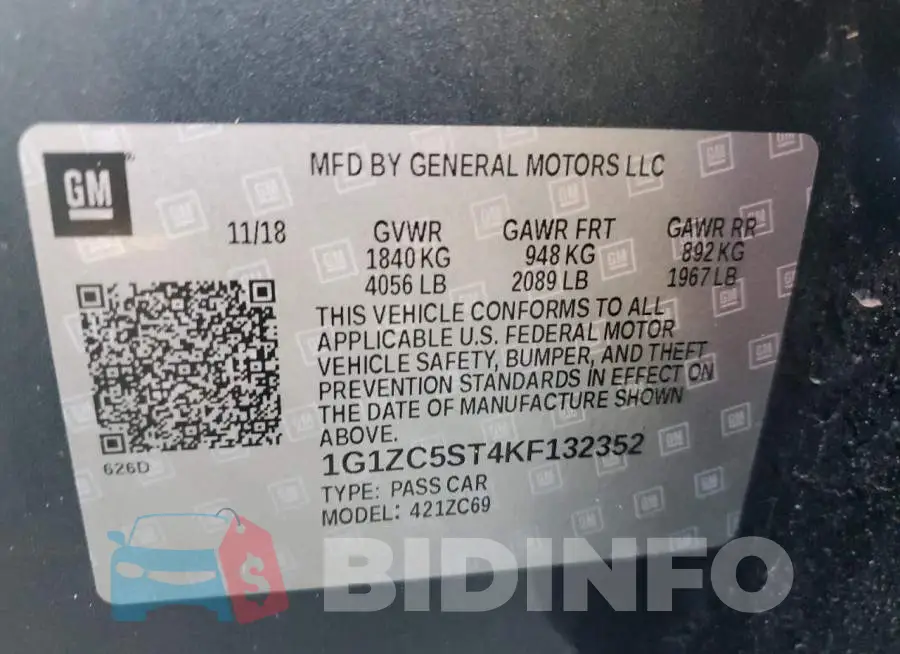 1G1ZC5ST4KF132352 Photo# 9