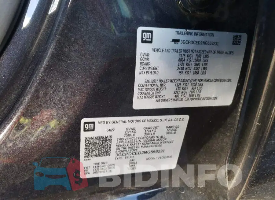 3GCPDCED2NG559231 Photo# 10