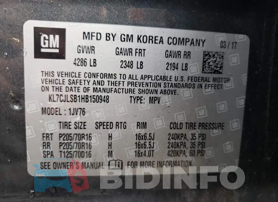 KL7CJLSB1HB150948 Photo# 10