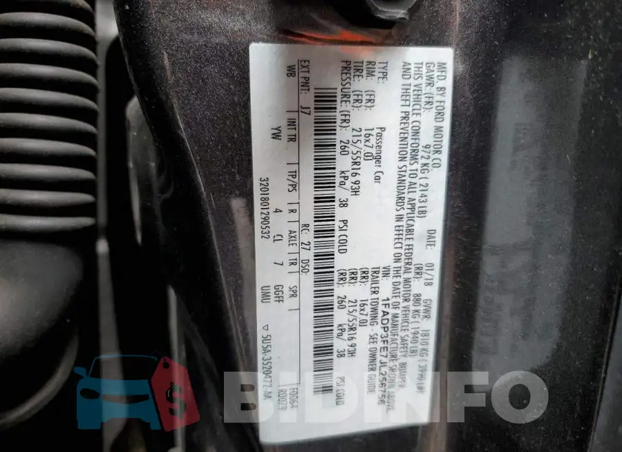 1FADP3FE7JL256756 Photo# 10