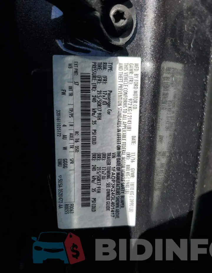 1FADP3K24GL401417 Photo# 10