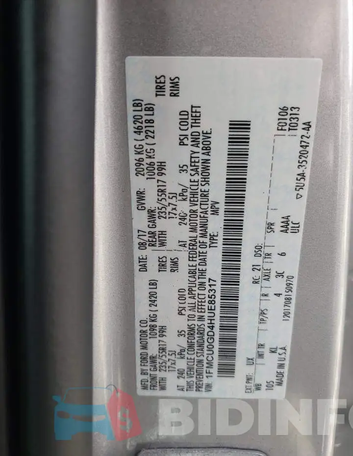 1FMCU0GD4HUE85317 Photo# 10