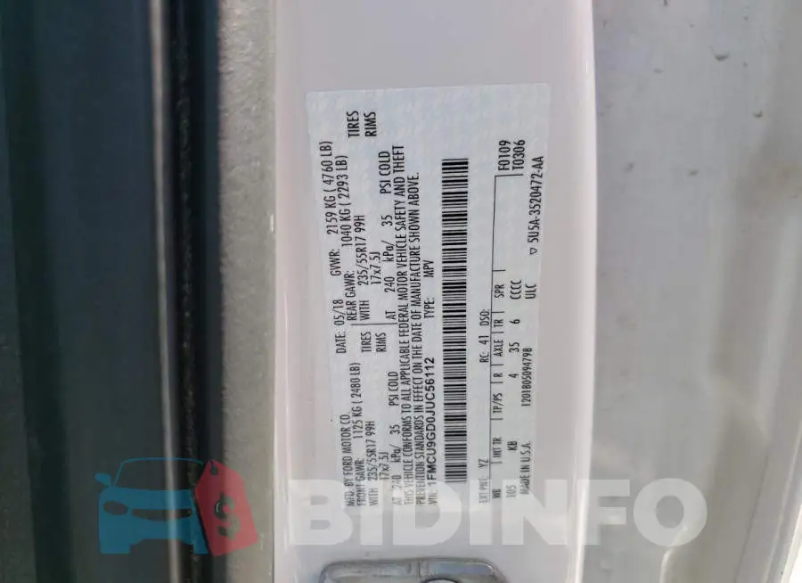 1FMCU9GD0JUC56112 Photo# 10